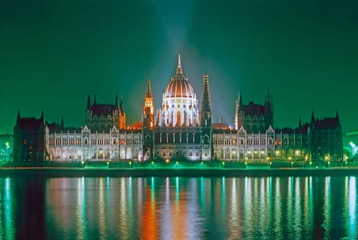 Night view of Hungarian Parliament in Budapest