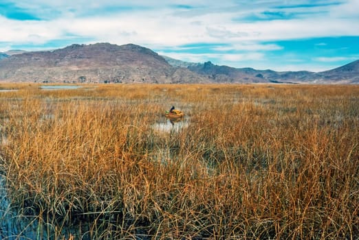 Boat on Lake Titicaca in Peru
