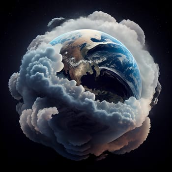 Planet earth covered with an artificial cloud to stop global warming and climate change, environment concept, generative AI
