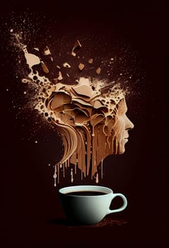 Cup of coffee with a splash like a man with a creative and innovative mind, explosion of ideas, brainstorming for solutions, generative AI