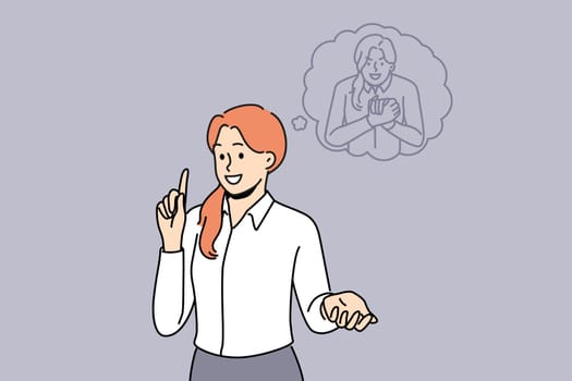 Angry inner self convince businesswoman in bad actions. Suspicious evil subconscious identity talk to female employee. Vector illustration.