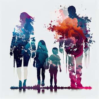 Family life, mother, father and children, social support, mental health and lifestyle concept, vibrant colors generative AI