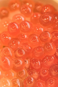 Japanese salmon caviar known as ikura which derives from Russian word which means caviar or fish roe.