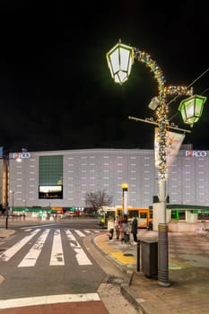 ikebukuro, japan - december 31 2019: Night view of the Sunshine Street at the east exit of Ikebukuro train station with restaurants and shops illuminated for christmas and new year celebrations.