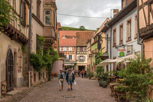 Pedestrian street in the historic center of the Alsatian commune of Riquewihr