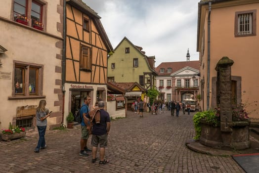 Pedestrian street in the historic center of the Alsatian commune of Riquewihr