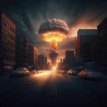 Nuclear explosion over big city created with Generative AI technology.