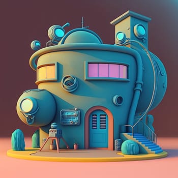 Futuristic house, plasticine illustration created with Generative AI technology.