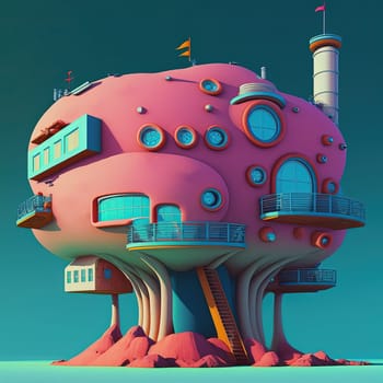 Futuristic house, plasticine illustration created with Generative AI technology.