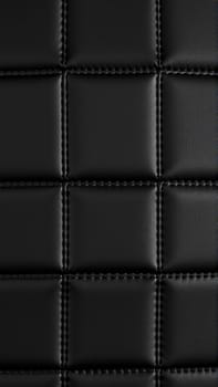 The surface texture of artificial leather in black, stitched in the form of diamonds, squares, rectangles. Quilted eco-leather. High-quality photo