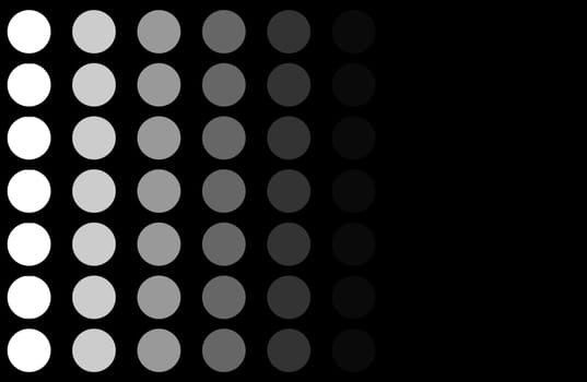 Gradient white grey dots background on black background