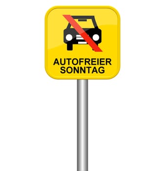 Yellow sign showing Car-free Sunday in german language