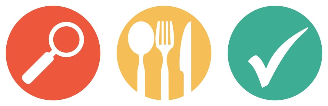 Find Restaurants, Cutlery icon - Colorful Button Banner