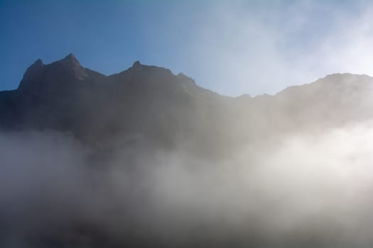 Fog in the green Teno Mountains near Masca on the Canary Island of Tenerife, Spain