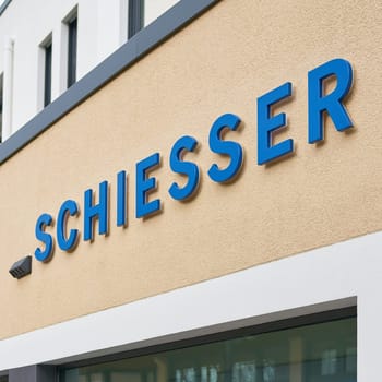 Shop window and company logo of the company Schiesser, the largest manufacturer of underwear in Germany