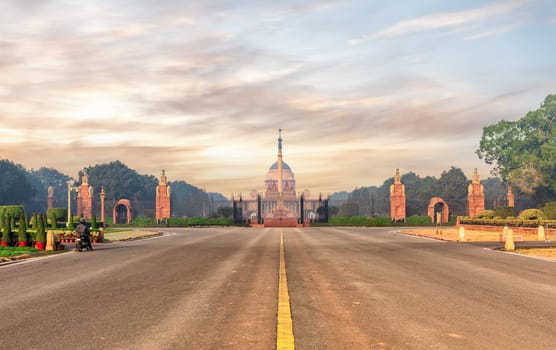 The Presidential palace by the Rajpath boulevard and Rasthrapati Bhawan, Delhi, India.