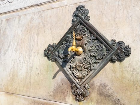 Turkish Ottoman style antique ablution tap at the German Fountain, or Alman Cesmesi, a gazebo styled fountain in the northern end of old hippodrome, or Sultanahmet Square, Istanbul, Turkey