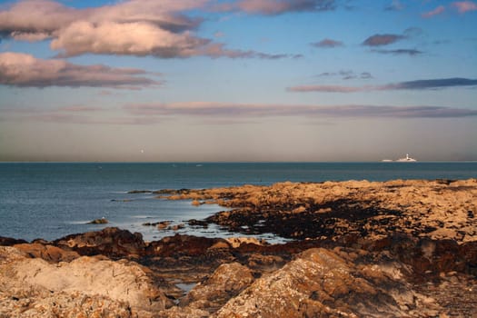 Scenic view of the rocky coastline of Skerries, in the  bay of Dublin, Ireland