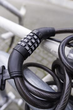 Padlock detail with numerical combination, security and anti-theft protection