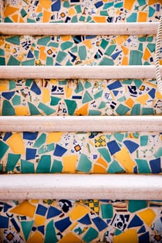 Multicolored Tiles on Steps in a Stairway