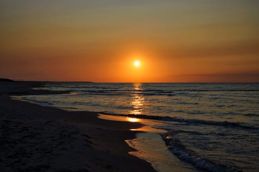 Sunset at the Baltic Sea coast near Zingst, Fischland-Darss, Mecklenburg-West Pomerania, Germany