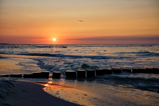 Sunset at the Baltic Sea coast near Zingst, Fischland-Darss, Mecklenburg-West Pomerania, Germany