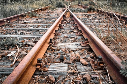 Former train line of the Darßbahn in Bresewitz, just before the Meiningen Bridge to the Fischland-Darß peninsula, Mecklenburg-West Pomerania, Germany