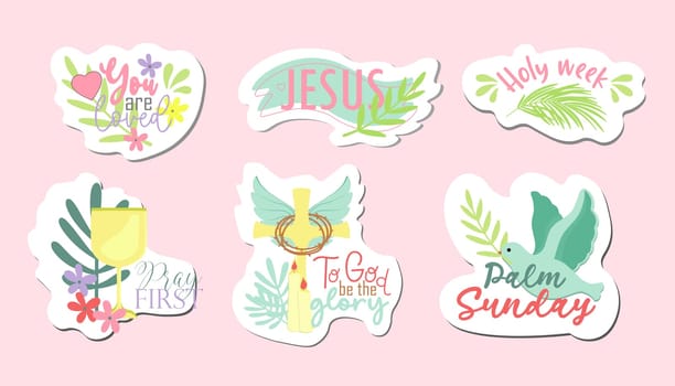 set of religious stickers.Christianity. Palm sunday.Christian stickers vector illustration