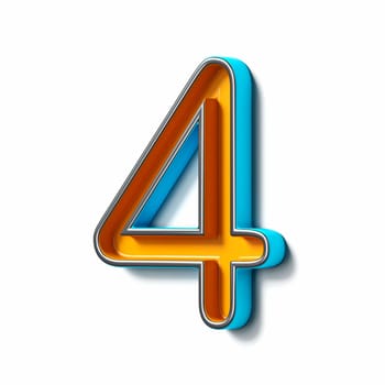 Orange blue thin metal font Number 4 FOUR 3D rendering illustration isolated on white background