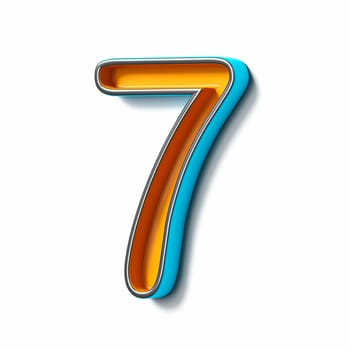 Orange blue thin metal font Number 7 SEVEN 3D rendering illustration isolated on white background