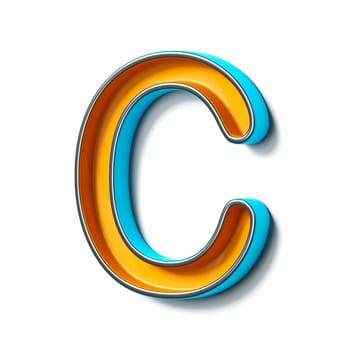 Orange blue thin metal font Letter C 3D rendering illustration isolated on white background