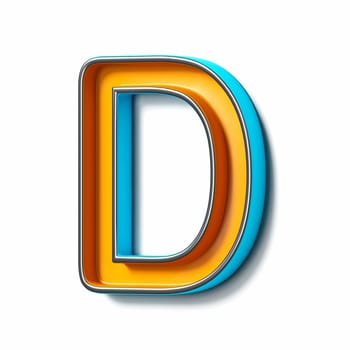 Orange blue thin metal font Letter D 3D rendering illustration isolated on white background