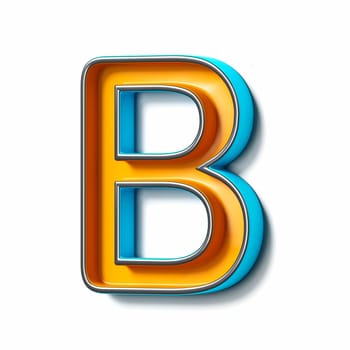 Orange blue thin metal font Letter B 3D rendering illustration isolated on white background