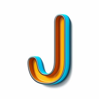 Orange blue thin metal font Letter J 3D rendering illustration isolated on white background