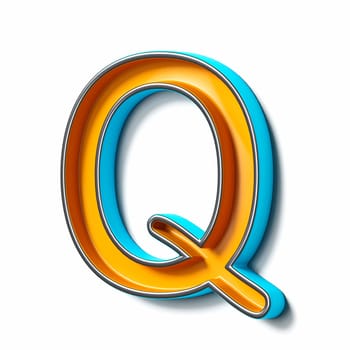 Orange blue thin metal font Letter Q 3D rendering illustration isolated on white background