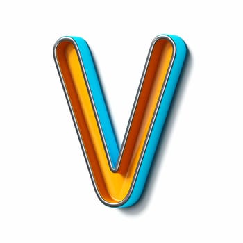 Orange blue thin metal font Letter V 3D rendering illustration isolated on white background