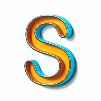 Orange blue thin metal font Letter S 3D rendering illustration isolated on white background