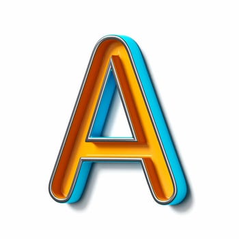 Orange blue thin metal font Letter A 3D rendering illustration isolated on white background