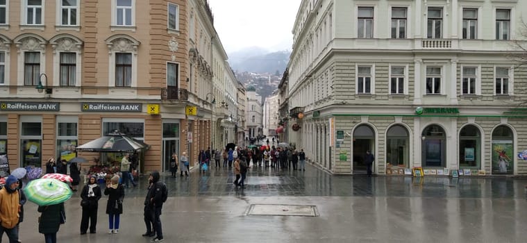 Sarajevo, Bosnia and Herzegovina, March 8, 2020. Point of fire. The Rose of Sarajevo is a marked place left by the bombing after the Balkan war. Bosnia and Herzegovina.