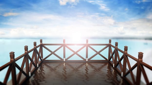 Balcony near the beach with a nice sea view. 3D illustration.