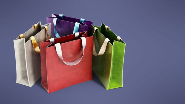 Shopping bags isolated on blue gray background. 3D illustration.