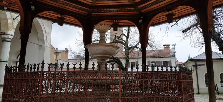 Sarajevo, Bosnia and Herzegovina, March 8, 2020, central streets of Sarajevo. Islamic landmarks and tourist sites. Tourist attractions of Sarajevo. Tourist business, travel and excursions. Balkans.