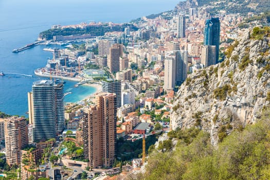 Monte Carlo - August 2022: panoramic view of the city. Monaco port and skyline.