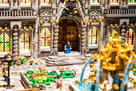 Turin, Italy - October 2022: cathedral made of colorful plastic building blocks - fun and education