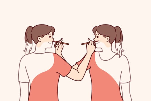 Women draw each other at same time for concept self-development and realization of inner potential