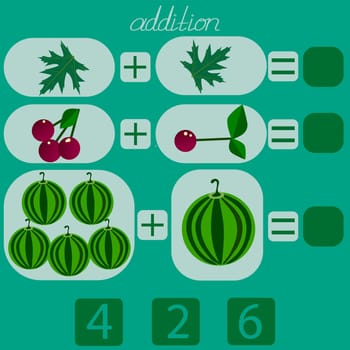 count the leaves and berries in the picture and put the desired number in the rebus for children under 6 years old