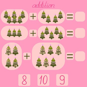 the task for children under 6 years old is to put Christmas trees in the picture and record the result