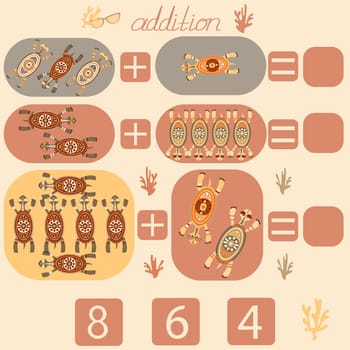 count the turtles in the picture and put the right number in the rebus for children under 6 years old