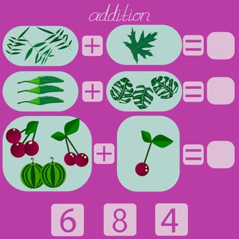 count the leaves and berries in the picture and put the desired number in the rebus for children under 6 years old