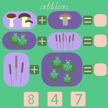 count the frogs and mushrooms in the picture and put the correct number in the rebus for a period of 5 to 7 years